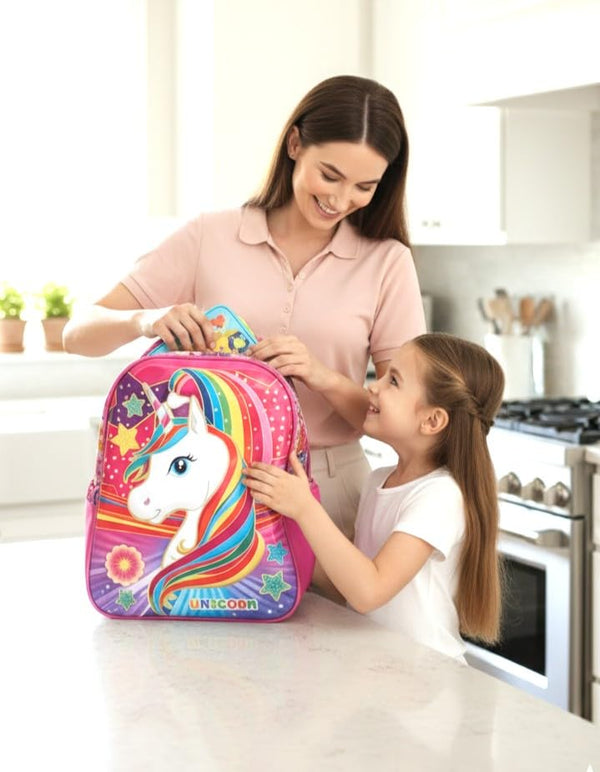 3D Cartoon Sheet School Bag | Waterproof Backpack Ideal For Kids age 5-7 years | UKG, Nursery and 1st Class 15L (Unicorn)