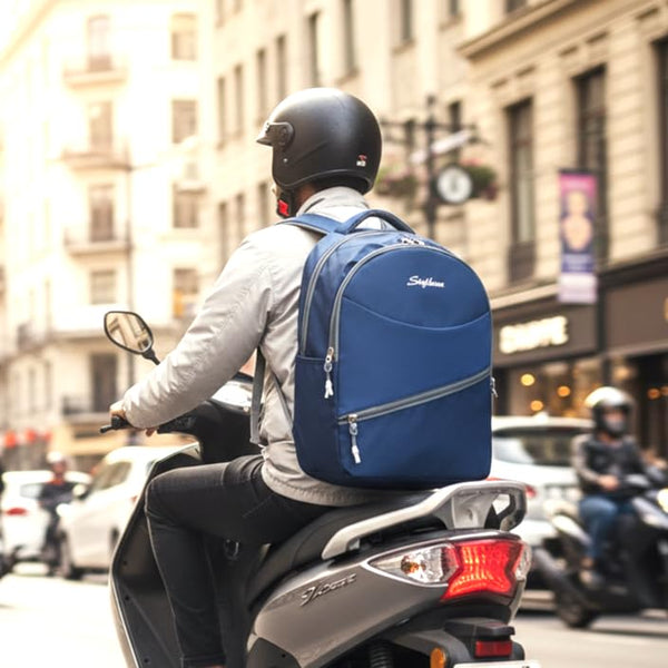Unisex Casual Backpack School College & Travelling Use with 3 Compartments Bottle and Front Pocket - 20L  ( Blue)