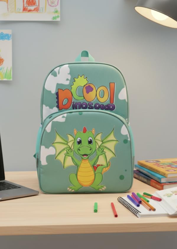 Waterproof Cartoon Backpack for Kids (Ages 5-7) Durable and Spacious School Travel Backpack | Waterproof Backpack Bag for 1st to 3rd Class (Cool-Dinosaur)