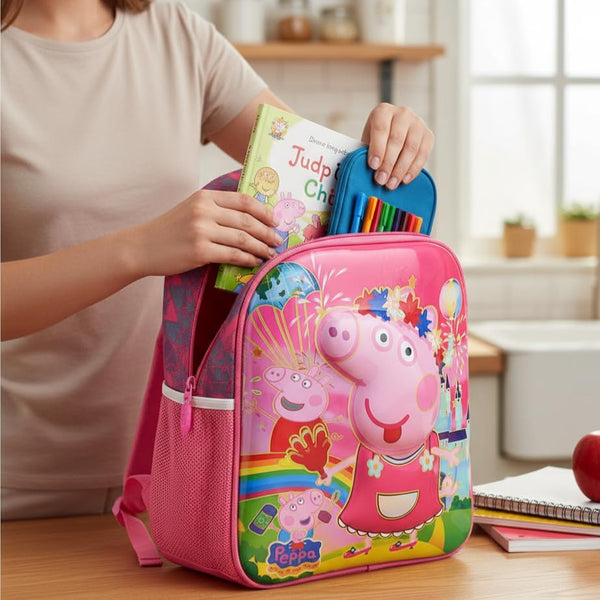3D Cartoon Sheet School Bag | Waterproof Backpack Ideal For Kids age 5-7 years | UKG, Nursery and 1st Class 15L (Peppa-Pig)