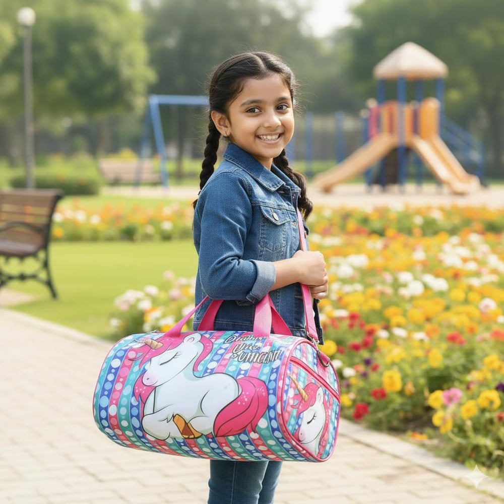 Kids Duffle Travel Bag for Travelling, Dance, Swimming, Picnic, Sports, Traveling Bag for Boys & Girls (Unicorn)