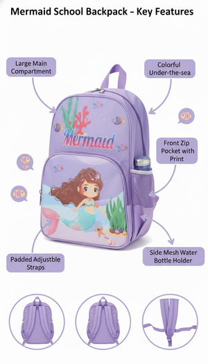 Waterproof Cartoon Backpack for Kids (Ages 5-7) Durable and Spacious School Travel Backpack | Waterproof Backpack Bag for 1st to 3rd Class (Mermaid)