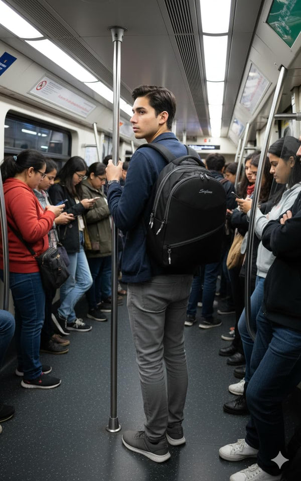 Unisex Casual Backpack School College & Travelling Use with 3 Compartments Bottle and Front Pocket - 20L ( Black)