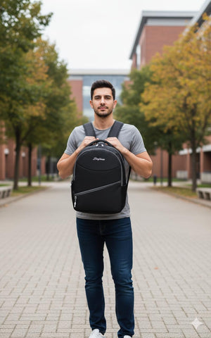 Unisex Casual Backpack School College & Travelling Use with 3 Compartments Bottle and Front Pocket - 20L ( Black)