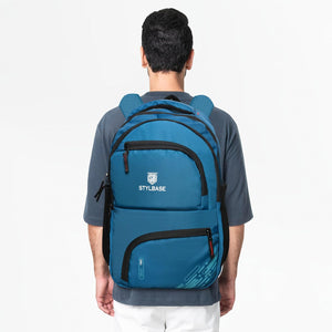 Unisex Casual Backpack School College & Travelling Use with 5 Compartments Bottle and Front Pocket - 25L ( Blue)