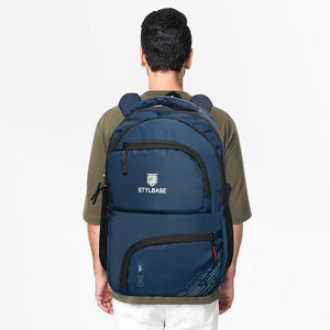 Unisex Casual Backpack School College & Travelling Use with 5 Compartments Bottle and Front Pocket - 25L ( Navy Blue)