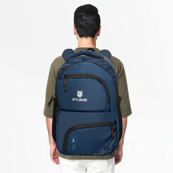 Unisex Casual Backpack School College & Travelling Use with 5 Compartments Bottle and Front Pocket - 25L ( Navy Blue)