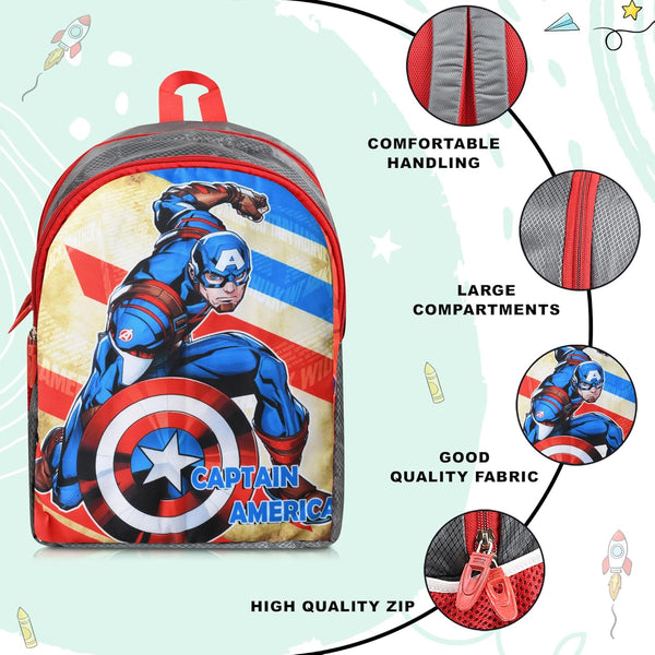 Printed Bag For Kids Kinder Garden | Nursery Stylish and Trendy Print - 14 Inches | 18L RED Avengers