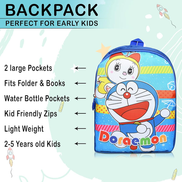 Printed Bag For Kids Kinder Garden | Nursery Stylish and Trendy Print - 14 Inches | 18L RED Doraemon