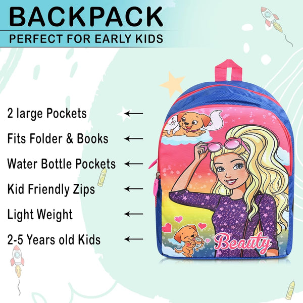 Printed Bag For Kids Kinder Garden | Nursery Stylish and Trendy Print - 14 Inches | 18L RED Beauty Girl