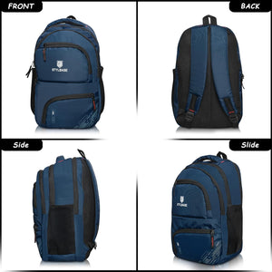 Unisex Casual Backpack School College & Travelling Use with 5 Compartments Bottle and Front Pocket - 25L ( Navy Blue)
