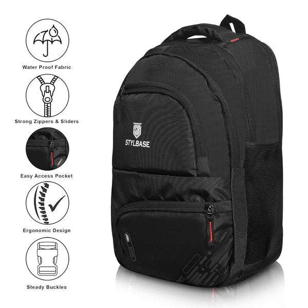 Stylbase 27L School Bag for Boys | Premium Polyester Backpack Bags for Women & Men | 5 Compartments Lightweight & Water Resistant | Stylish College Bag for Girls & Backpack for Travelling