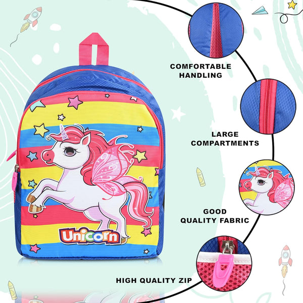 Printed Bag For Kids Kinder Garden | Nursery Stylish and Trendy Print - 14 Inches | 18L RED Unicorn