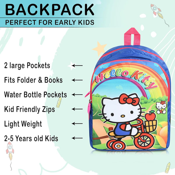 Printed Bag For Kids Kinder Garden | Nursery Stylish and Trendy Print - 14 Inches | 18L RED Hello Kitty