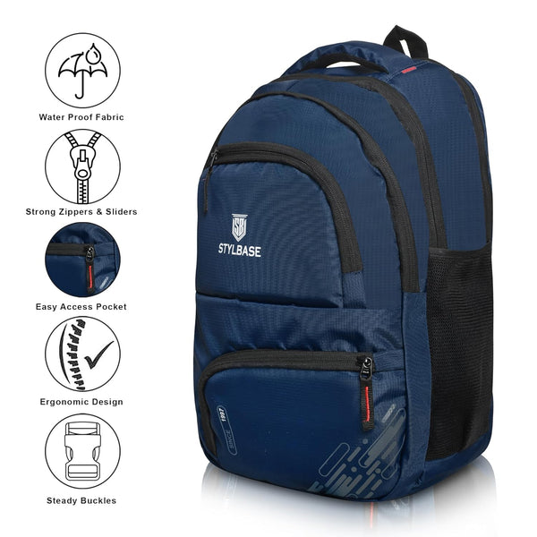Unisex Casual Backpack School College & Travelling Use with 5 Compartments Bottle and Front Pocket - 25L ( Navy Blue)