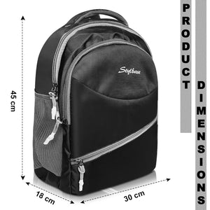 Unisex Casual Backpack School College & Travelling Use with 3 Compartments Bottle and Front Pocket - 20L ( Black)