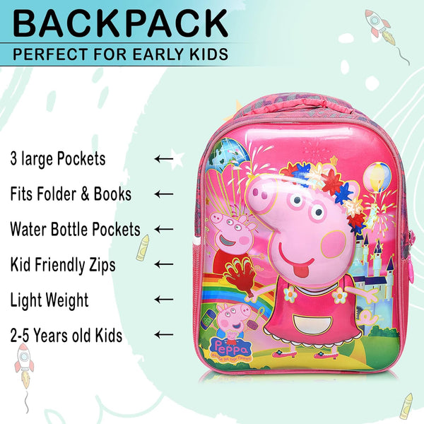 3D Cartoon Sheet School Bag | Waterproof Backpack Ideal For Kids age 5-7 years | UKG, Nursery and 1st Class 15L (Peppa-Pig)