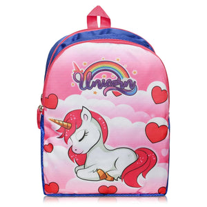 Printed Bag For Kids Kinder Garden | Nursery Stylish and Trendy Print - 14 Inches | 18L RED Unicorn