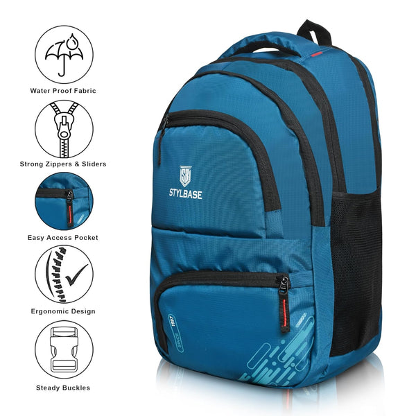 Unisex Casual Backpack School College & Travelling Use with 5 Compartments Bottle and Front Pocket - 25L ( Blue)