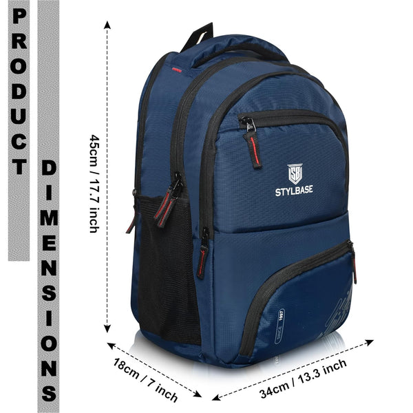Unisex Casual Backpack School College & Travelling Use with 5 Compartments Bottle and Front Pocket - 25L ( Navy Blue)