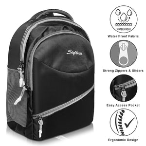 Unisex Casual Backpack School College & Travelling Use with 3 Compartments Bottle and Front Pocket - 20L ( Black)