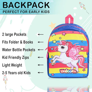 Printed Bag For Kids Kinder Garden | Nursery Stylish and Trendy Print - 14 Inches | 18L RED Unicorn