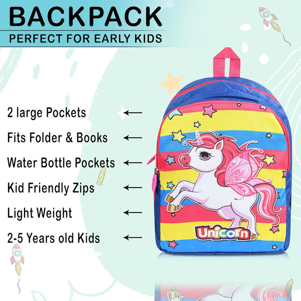 Printed Bag For Kids Kinder Garden | Nursery Stylish and Trendy Print - 14 Inches | 18L RED Unicorn