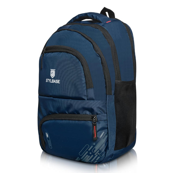 Unisex Casual Backpack School College & Travelling Use with 5 Compartments Bottle and Front Pocket - 25L ( Navy Blue)