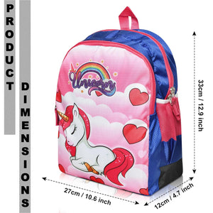 Printed Bag For Kids Kinder Garden | Nursery Stylish and Trendy Print - 14 Inches | 18L RED Unicorn