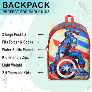 Printed Bag For Kids Kinder Garden | Nursery Stylish and Trendy Print - 14 Inches | 18L RED Avengers