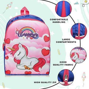 Printed Bag For Kids Kinder Garden | Nursery Stylish and Trendy Print - 14 Inches | 18L RED Unicorn