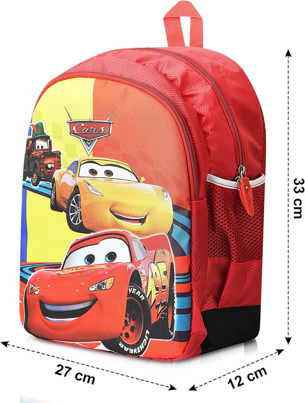 Stylbase Lightweight Polyester Casual Kids School Bag for Boys And Girls Car Cartoon Printed Waterproof Backpack Bag Ideal for Small Kids Bag lkg ukg nursery class 3-5 Years 14 inches