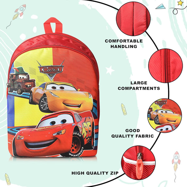 Stylbase Lightweight Polyester Casual Kids School Bag for Boys And Girls Car Cartoon Printed Waterproof Backpack Bag Ideal for Small Kids Bag lkg ukg nursery class 3-5 Years 14 inches