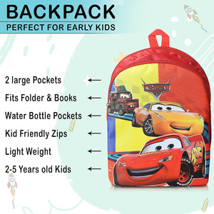 Stylbase Lightweight Polyester Casual Kids School Bag for Boys And Girls Car Cartoon Printed Waterproof Backpack Bag Ideal for Small Kids Bag lkg ukg nursery class 3-5 Years 14 inches