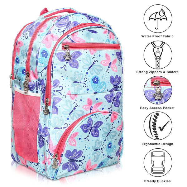 Stylbase Multi Printed Waterproof Bag Ideal For Tuition College Backpack School Bag For Girls 12 years Stylish and Trendy bag for girls 18 Inch Pink